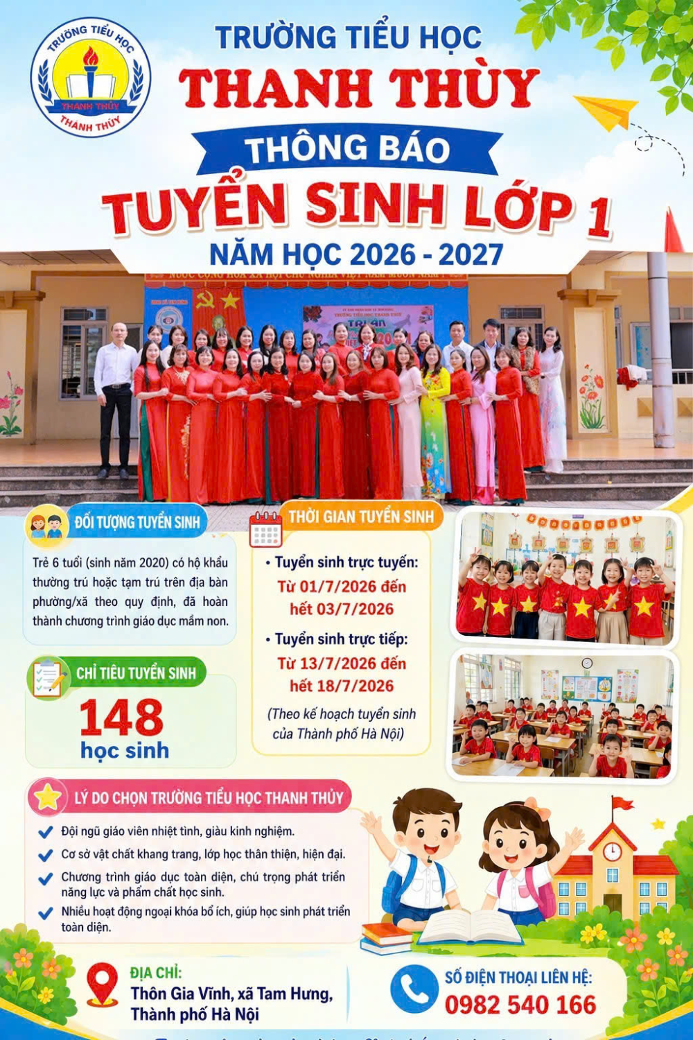 Trường Tiểu học Thanh Thuỳ Thông báo tuyển sinh